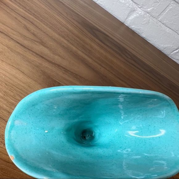 VTG Sgraffito Italian Peasant Village Art Pottery Small Flower Vase Turquoise - Picture 10 of 10